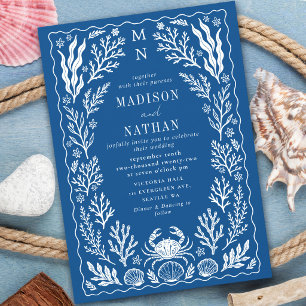 Convite de Casamento Azul de Caranguejo Marinho de