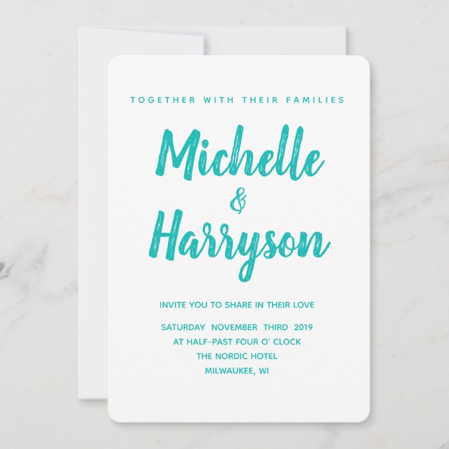 Convite de Casamento Azul de Cor Mínima (Frente)