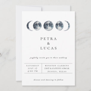 Convite de Casamento Azul de Fase Marinho Celestia