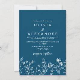 Convite de casamento azul de flores silvestres boh