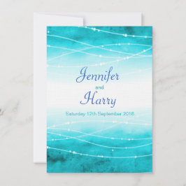 Convite de casamento azul de mares brilhantes pint