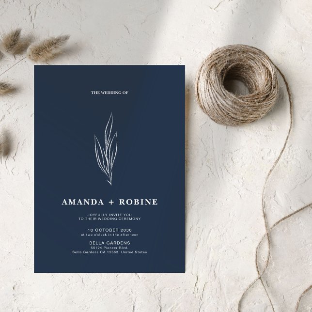 Convite de Casamento Azul de Marinho Minimalista (Criador carregado)