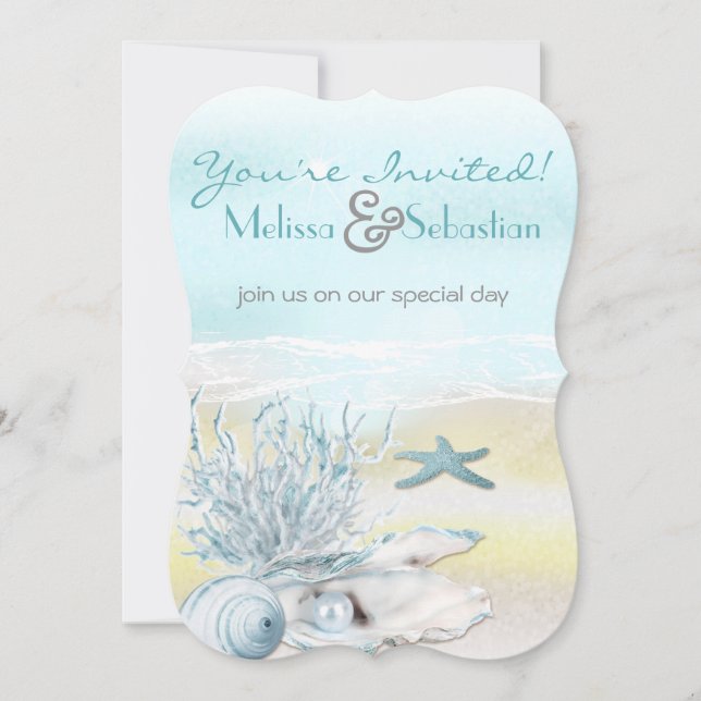 Convite de casamento Azul de Praia de Dream Shore (Frente)