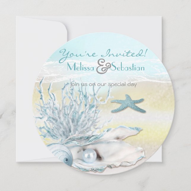 Convite de casamento Azul de Praia de Dream Shore (Frente)