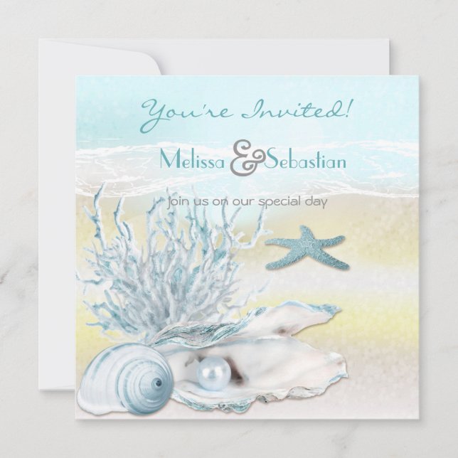 Convite de casamento Azul de Praia de Dream Shore (Frente)