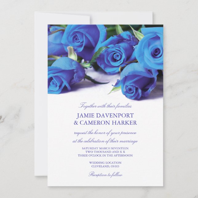 Convite de casamento azul dos rosas (Frente)