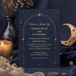 Convite de Casamento Azul Dourado Lua Marinha Cele