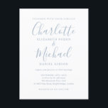 Convite De Casamento Azul Dusty Script De Assinatu<br><div class="desc">Apresentando nomes de estilo de assinatura,  este elegante e empoeirado cartão postal de casamento azul pode ser personalizado com suas informações em letra chic. Projetado por Thisnotme©</div>