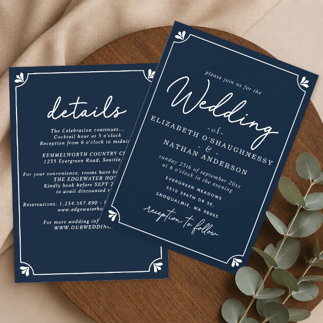 Convite de Casamento Azul e Branco Simples e Elega (Criador carregado)