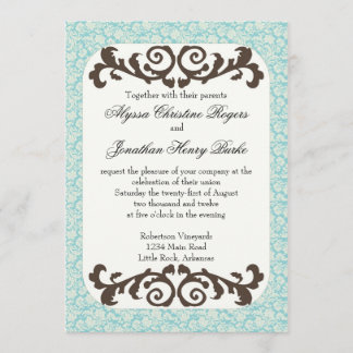 convite de casamento Azul e Marrom