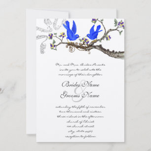 Convite de Casamento Azul e Roxo de Pássaros Azuis