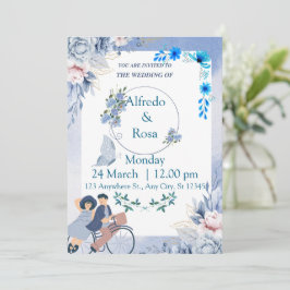 Convite de Casamento Azul Elegante – Clássico e At