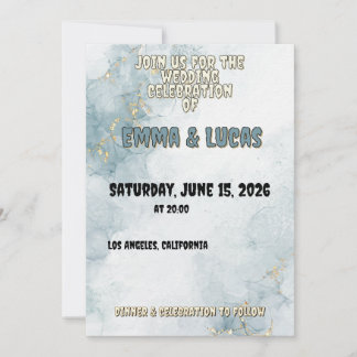 Convite de Casamento Azul Elegante com Aquarela e