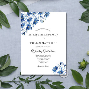 Convite de Casamento Azul Elegante Moderno com Mar