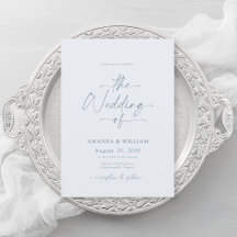 Convite de Casamento Azul Empoeirado com Código QR