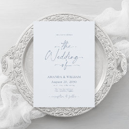 Convite de Casamento Azul Empoeirado com Código QR