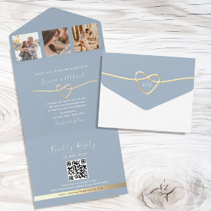 Convite de Casamento Azul Empoeirado com Colagem d