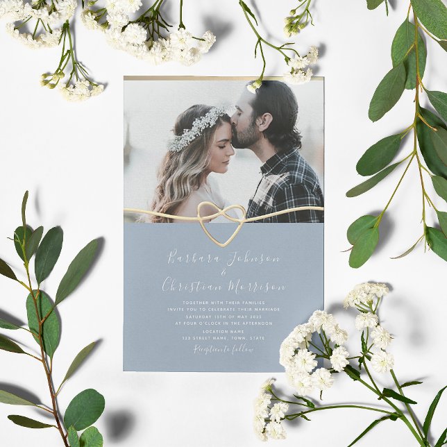 Convite de Casamento Azul Empoeirado com Foto (Criador carregado)