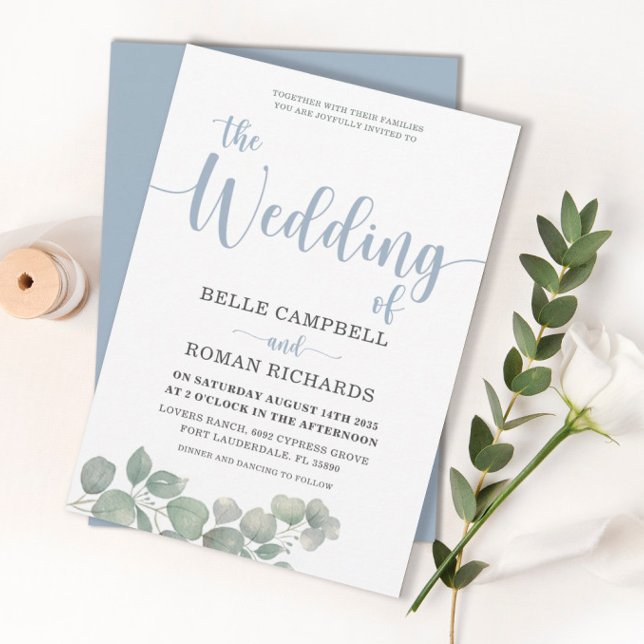 Convite de Casamento Azul Empoeirado de Eucalipto  (Criador carregado)