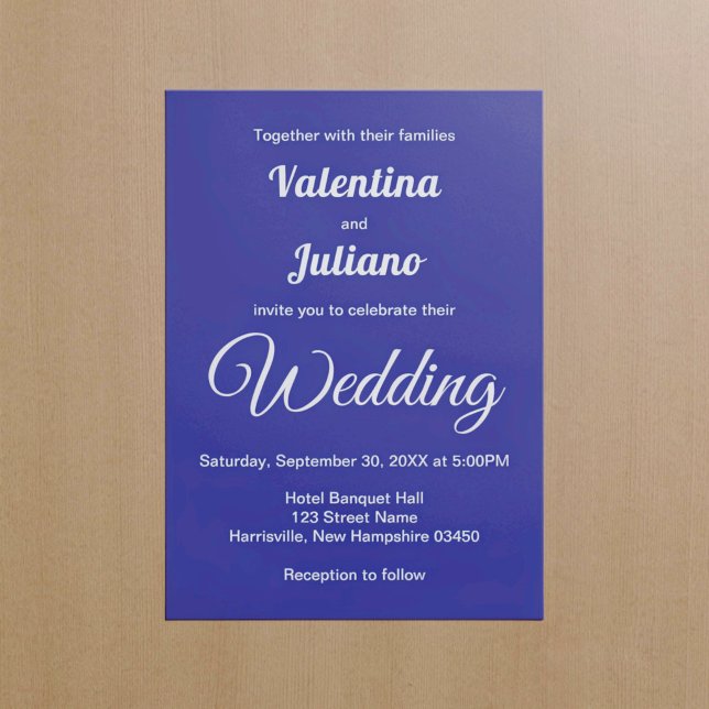 Convite de Casamento Azul Escuro Minimalista (Typography style minimalist dark blue wedding invitation)