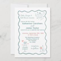 Convite de casamento azul estilizado com desenho c