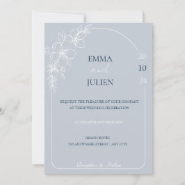 Convite de Casamento Azul Floral Dusty