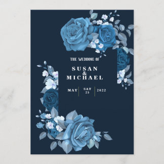 Convite de Casamento Azul Floral Elegante