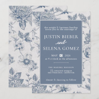 Convite de Casamento Azul Floral Elegante