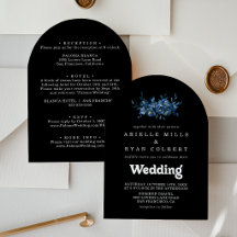 Convite de Casamento Azul Floral Marinho Frente e 