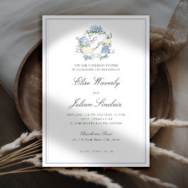 Convite de Casamento Azul Formal com Crista de Hor