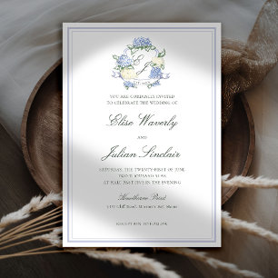 Convite de Casamento Azul Formal com Crista de Hor