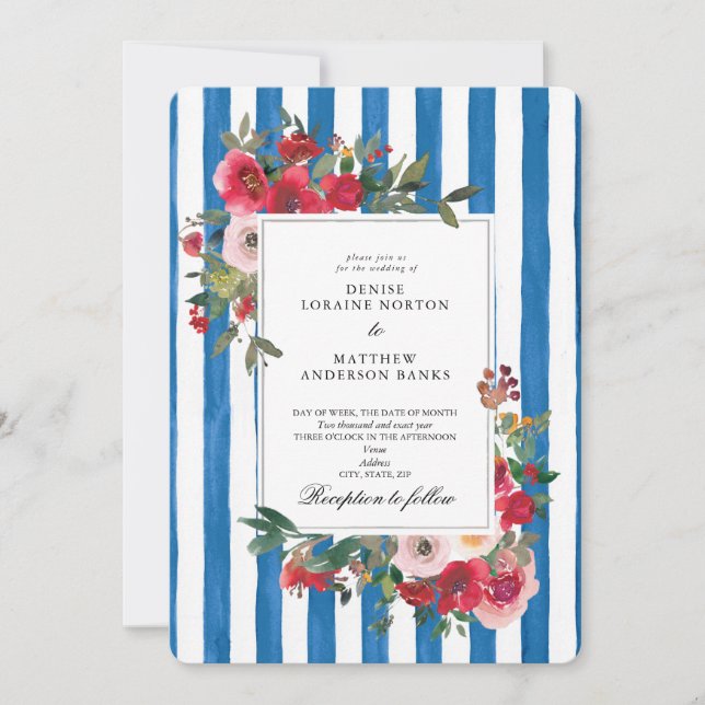 Convite de Casamento Azul Francês (Frente)