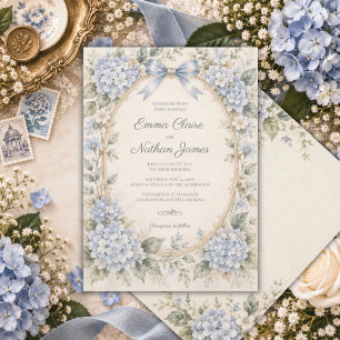 Convite de Casamento Azul Hortênsia Azul Empoeirad