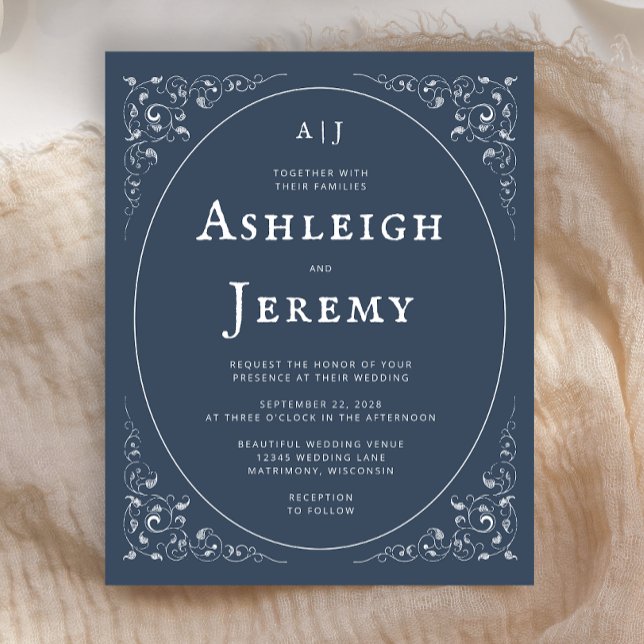 Convite de casamento Azul Indigo Foliage Foliage O (Criador carregado)