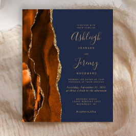 Convite De Casamento Azul Laranja Azul Queimado