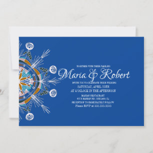 Convite de Casamento Azul Mandala Boêmio Colorido