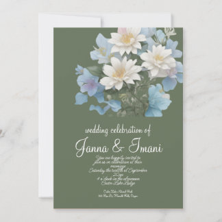 convite de casamento azul mar floral pastel