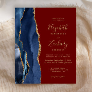 Convite de Casamento Azul Marinho Ágata Burgundy O