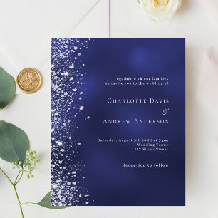 Convite de casamento azul marinho com brilho prate