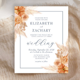 Convite de Casamento Azul Marinho com Flores Secas