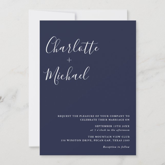 Convite de Casamento Azul Marinho com Letra de Ass (Frente)