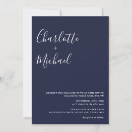 Convite de Casamento Azul Marinho com Letra de Ass