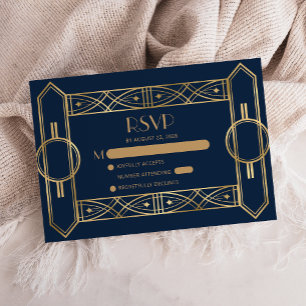Convite de casamento azul marinho dourado Deco Vin