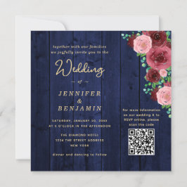 Convite de Casamento Azul Marinho e Borgonha com C