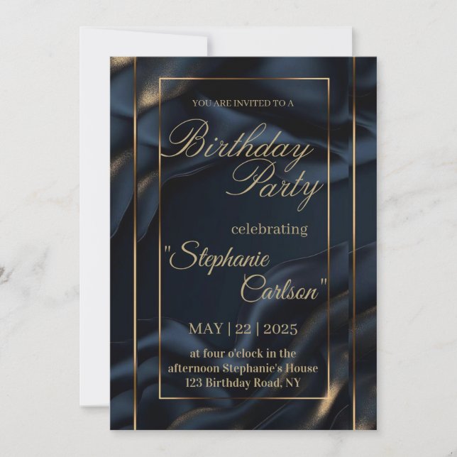 Convite de Casamento Azul Marinho e Dourado Elegan (Frente)