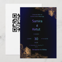 Convite de Casamento Azul Marinho e Dourado Elegan
