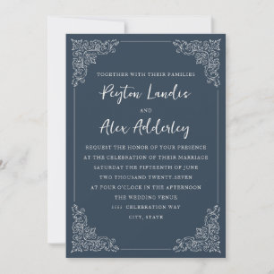 Convite de Casamento Azul Marinho Elegante com Cre