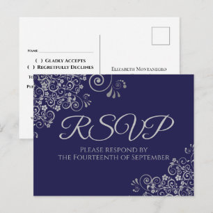 Convite de Casamento Azul Marinho Elegante Detalhe