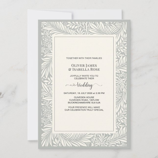 Convite de Casamento Azul Marinho Elegante – Poema (Frente)