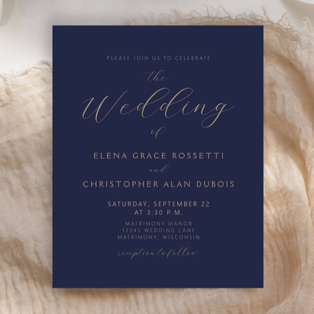 Convite de Casamento Azul Marinho Escrito Moderno  (Criador carregado)